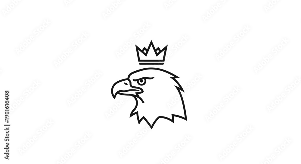 Obraz premium Illustration of regal eagle head wearing crown, symbolizing power and majesty in simple line art
