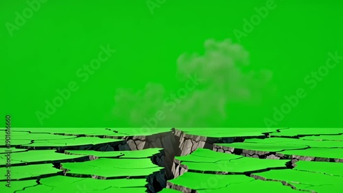 Ground Cracking and Explosion with Flying Debris on Green Screen