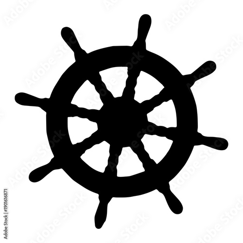 Ship's steering wheel silhouette vector illustration design