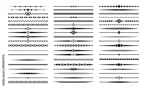 Minimal Geometric Line Dividers Simple Modern Separator Design Elements Set. Abstract Hairline Black Vector Borders, Page Rules, Section or Book Chapter Typography, Corporate Text Underlines, Header