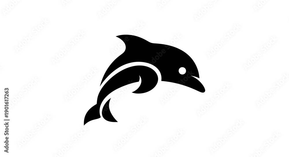 Obraz premium Black dolphin illustration on white background