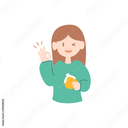 OKサインを出す女性のイラスト 財布