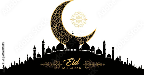 silhouette of mosque Eid Mubarak vector