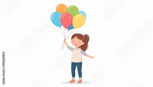 Joyful young girl with a vibrant bouquet of colorful balloons celebrating a special occasion, embodying happiness and childhood wonder and excitement
