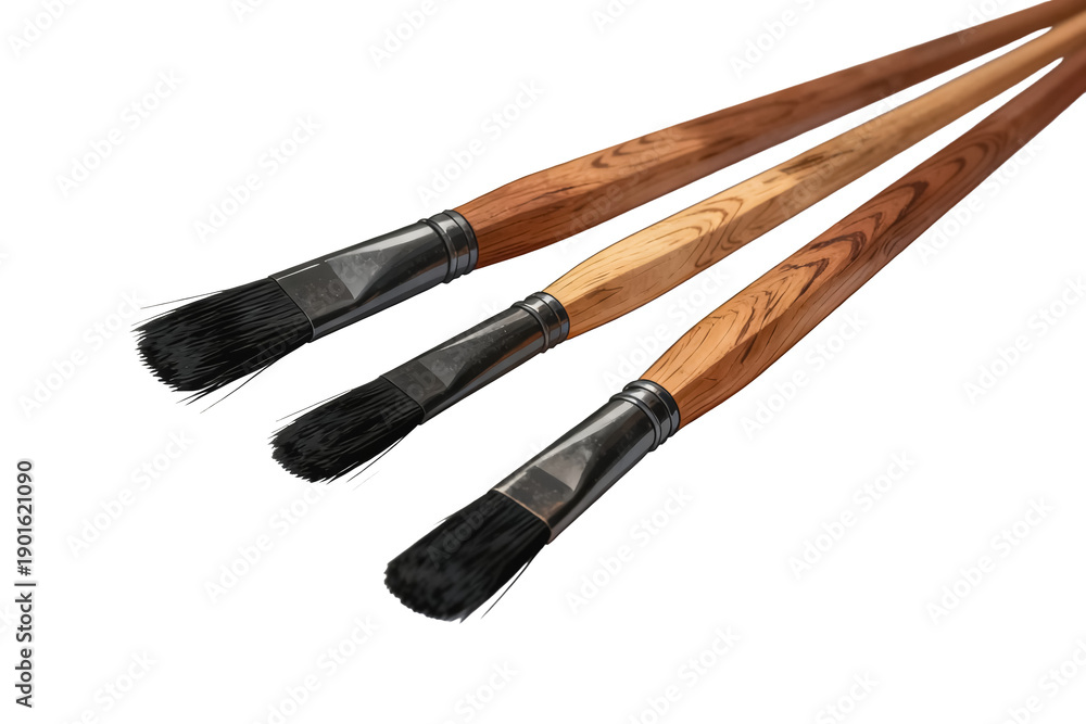 Fototapeta premium Three Wooden Handle Paint Brushes for Art Creation