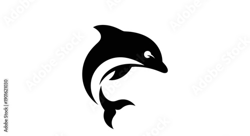 Black dolphin silhouette on white background