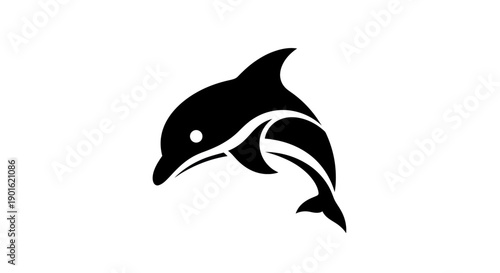 Black dolphin silhouette on white background