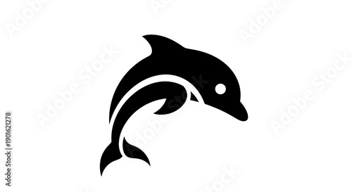 Black dolphin silhouette on white background
