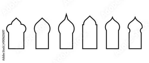 Islamic Arch window icon set, traditional Islamic arch windows design set, vector illustration. Ramadan frame shape icon set.