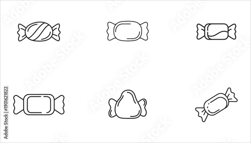 Collection of assorted candies in linear drawing style, perfect for design projects