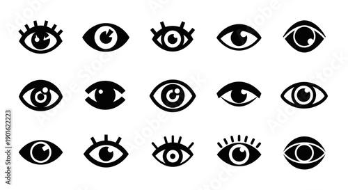 Collection of Diverse Eye Icons Representing Vision and Sight.