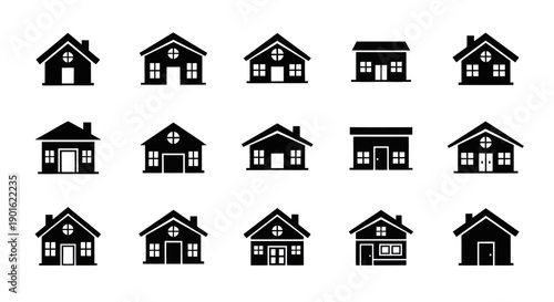 Collection of Diverse House Icons Representing Residential Architecture.