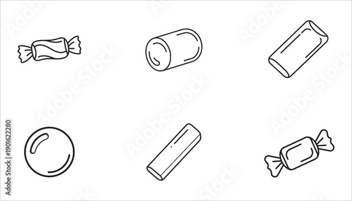 Collection of Various Candy Icons in Black and White Outline Style