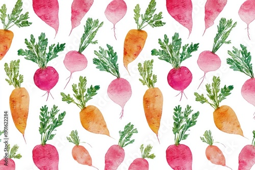 Watercolor radish and carrot pattern