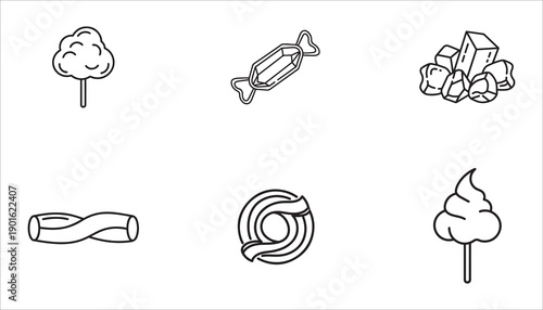 Collection of Six Delicious Sweets and Candy Icons for Confectionery Businesses