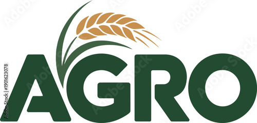 Agro agriculture logo with wheat symbol and green typography. Suitable for farming businesses, organic products, agribusiness, food production, and eco-friendly branding.