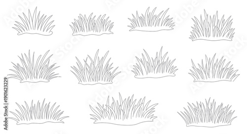 Collection of Hand Drawn Grass Clumps and Blades.