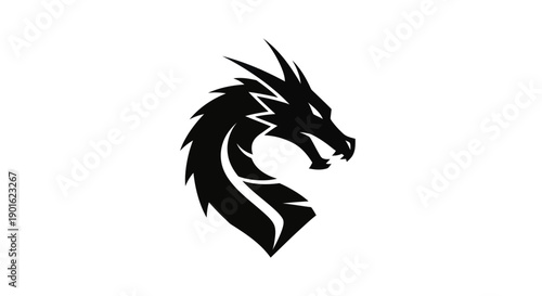 Black dragon head silhouette on white