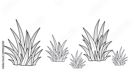 Collection of Hand Drawn Grass Clumps in Various Sizes.