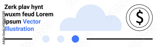 Cloud graphic with connected dots and dollar sign for finance, data sharing, cloud storage, technology, networking, communication, and simple landing page