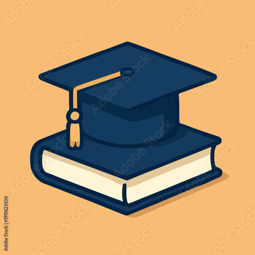 Graduation Cap on Book Flat Icon