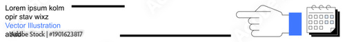 Time management, organization, appointments, reminders, productivity, deadlines. A hand pointing at a calendar icon with placeholder text. Time management and organization concept