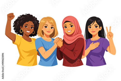 Diverse women standing together showing unity, strength, and solidarity for a cause