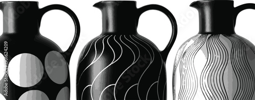 Antique ceramic jug set with decorative pattern and ornamental line for home kitchen interior decor