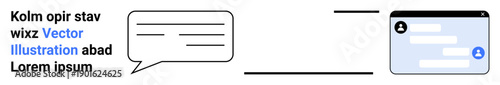 Digital communication, messaging platforms, chatting, social interaction, user interface, online conversation. Speech bubble connected to a chat interface design. Messaging and digital communication