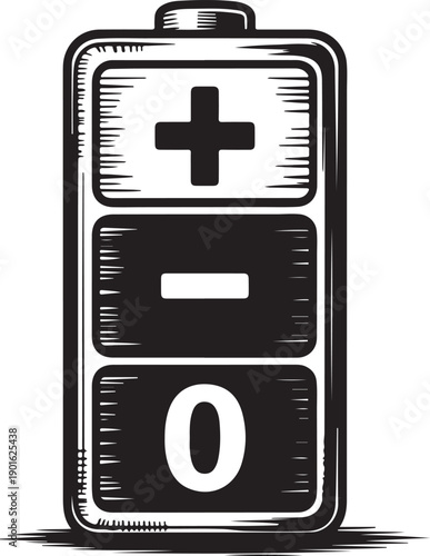 Battery icon with plus minus and zero symbols representing power level charge status or energy management