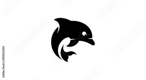 Black dolphin silhouette on white background