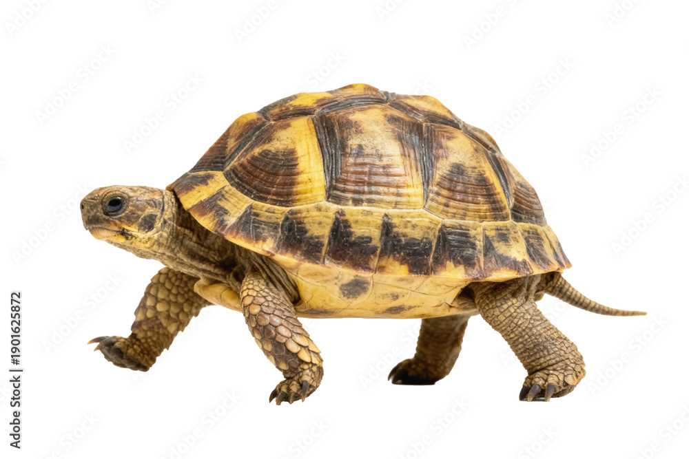 Obraz premium A Yellow and Brown Spotted Tortoise in Profile