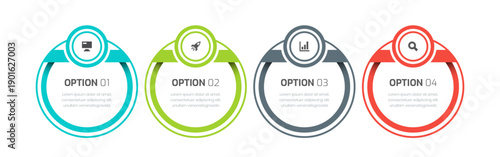  Infographic Template with Thin Line, Circle Label, Icons and 4 Options for Presentation