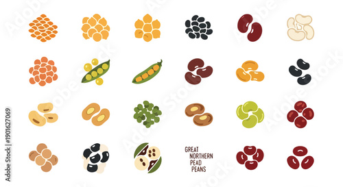 Flat lay of various colorful fruits and nuts arranged in rows on a white background with a vibrant and healthy mood, pulses and seeds on display for a world pulses day theme.