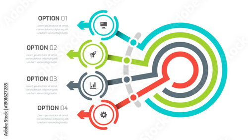 Line Infographic Label Design Template with Circle Label, 4 Options and Icon for Presentation
