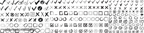 Doodle Chalk Checkmark and Checkbox Sketch Icons Vector Set