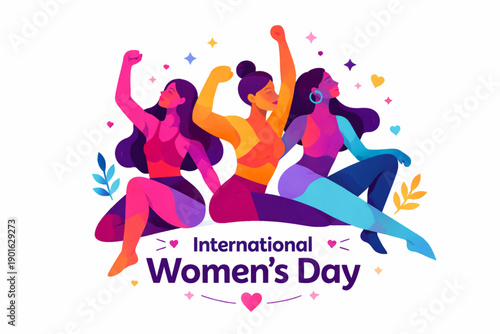 Diverse women united, raising fists in solidarity for International Women's Day celebration