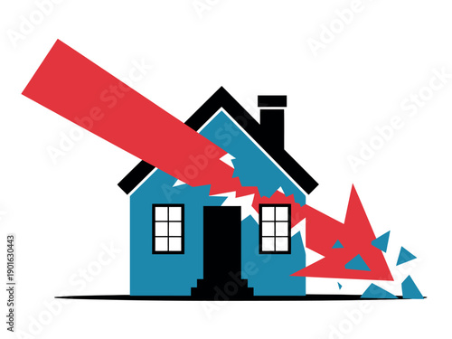 A blue house with a large red X marked through it, symbolizing foreclosure or rejection.