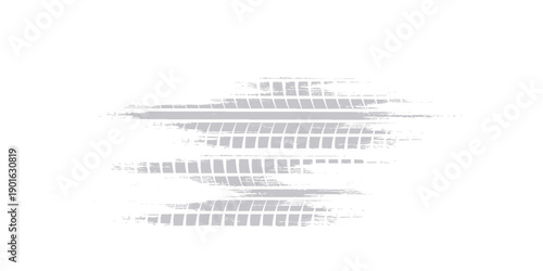 Tire track. Car, bike, motorcycle tyre mark with grunge effect isolated on white background. Wheel footprint on the road. Top view of rubber protector mark