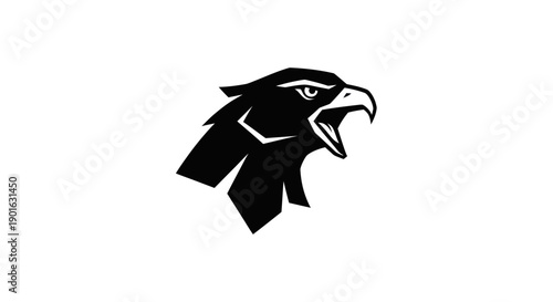 Black eagle head graphic on white background