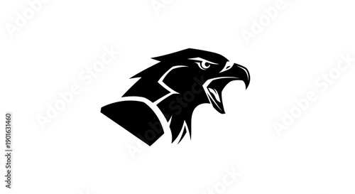 Black eagle head logo on white background