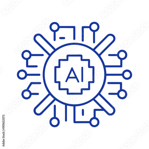 Artificial intelligence processor chip icon with neural network lines