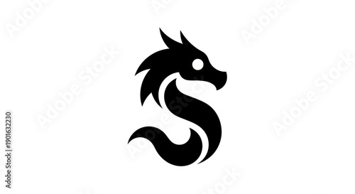 Black dragon silhouette design on white