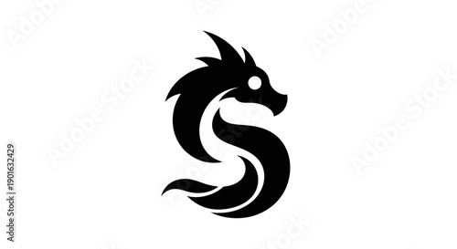 Black dragon silhouette design on white