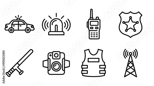 Police Law Enforcement Icons Set Outline Style Vector Illustration
