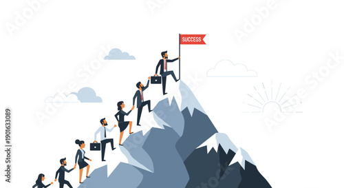Business People Climbing Mountain to Success.
