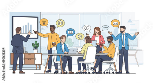 Business Team Discussing Project in Meeting Room.