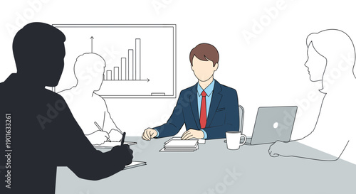 Businessman in meeting with colleagues discussing.