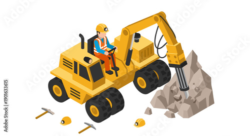 Construction Worker Operating Excavator Machine.