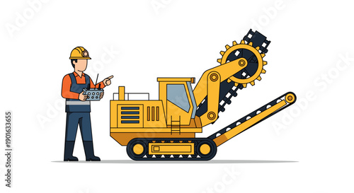 Construction Worker Operating Heavy Machinery Equipment.